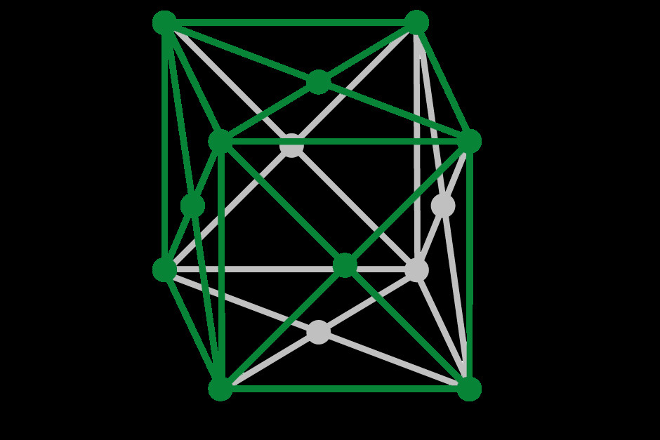Kristallstrukturer är de olika tredimensionella geometriska strukturer som bildas om man låter ett nätverk korsa atomernas masscentrum i en kristall. På bilden syns ett rutnät med atomer.